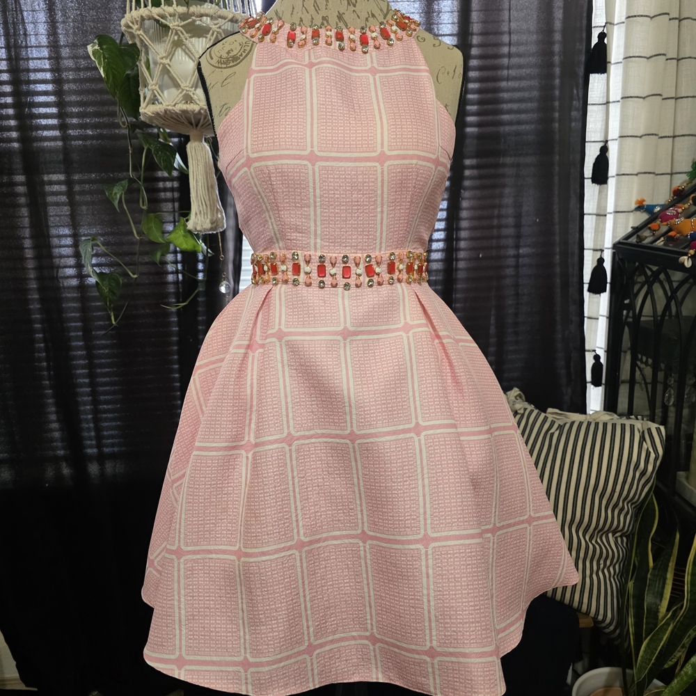 Mac Duggal Pink White A-Line Barbie Homecoming Cocktail Party Mini Dress